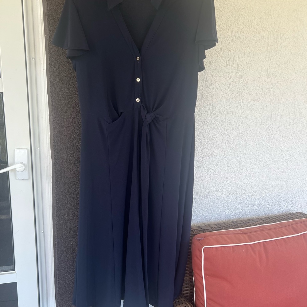 Tommy Hilfiger Navy Blue Midi Dress with Tie Front